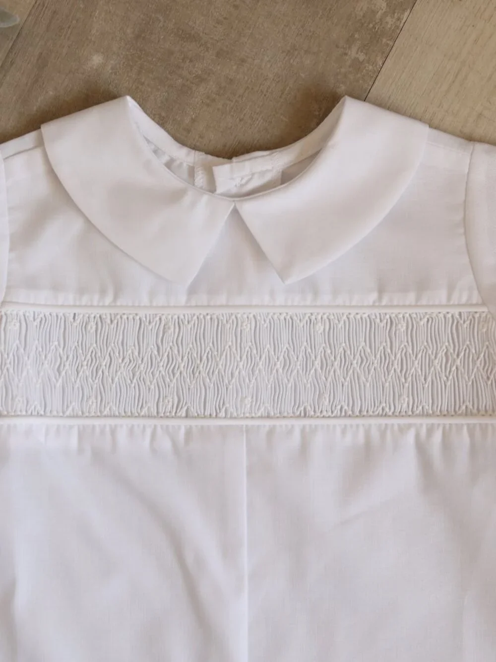 White Heirloom Smocked Jon Jon Romper Boys Special Occasion Portrait Ring Bearer